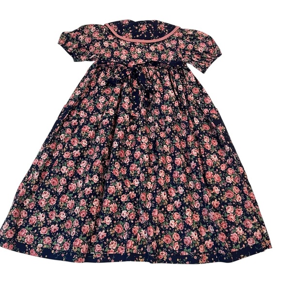 Vtintage 90s Simi Floral Cotton Dress Size 6 Girls Long Sleeve Peter Pan Collar - Picture 5 of 8